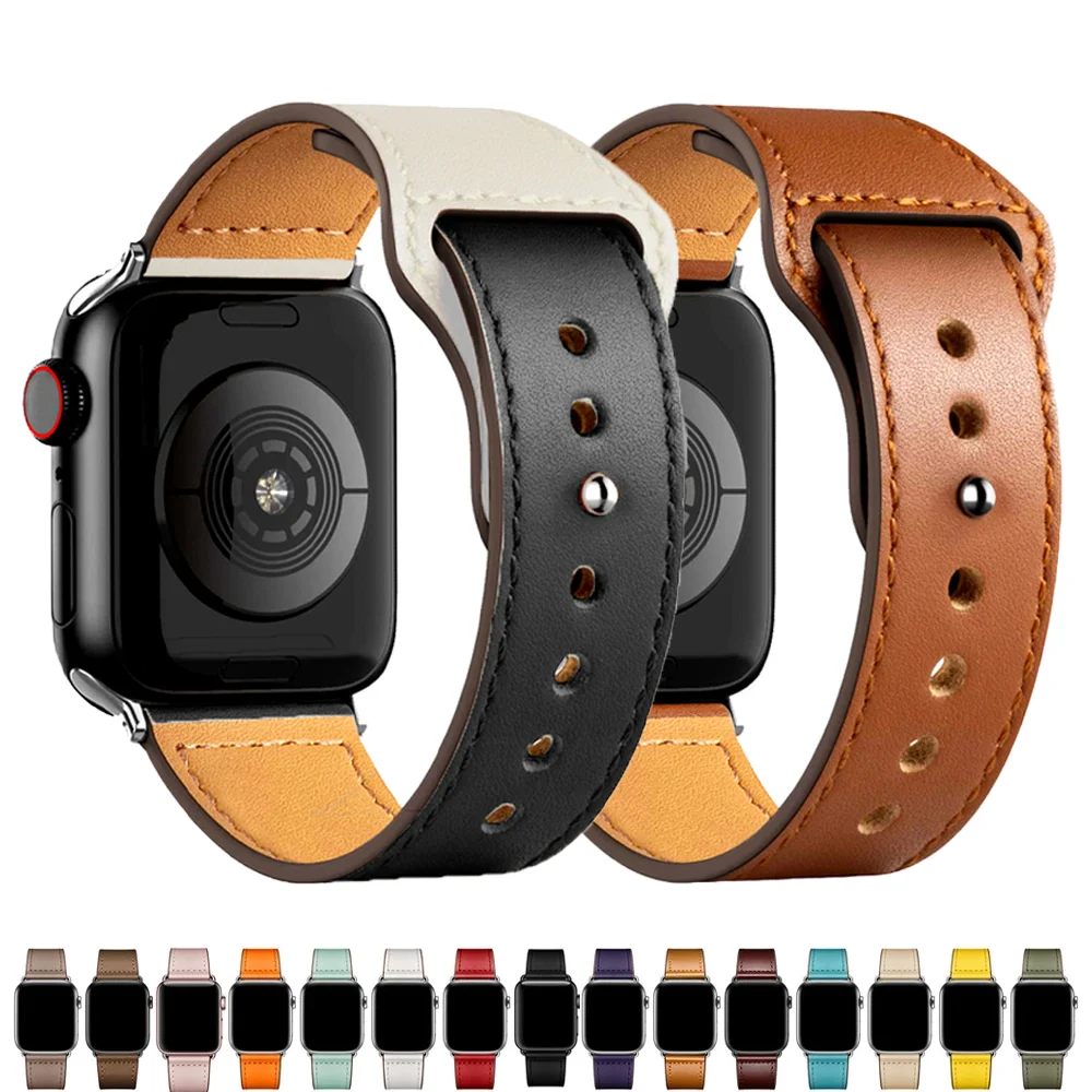 

Strap For Apple watch band 44mm 40mm 42mm 38mm Leather watchband correa bracelet smart watch pulseira iwatch series SE 6 5 4 3