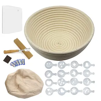 5Pcs 9 Inch Banneton Bread Proofing Basket With Liner Bread Lame & Scraper Stencils Baking Tool for Home Bakers Bread making 
5Pcs 9 Inch Banneton Bread Proofing Basket With Liner Bread Lame & Scraper Stencils Baking Tool for Home Bakers Bread making