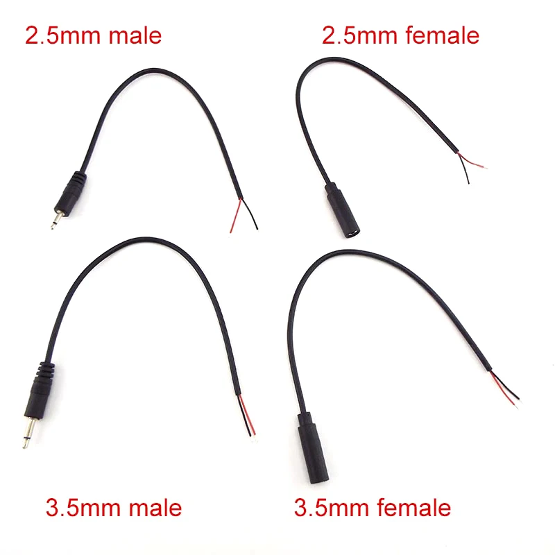 

1pcs/5pcs 25CM 2pin Extension Wire 2.5mm 3.5mm Mono Connector Cable Male Female Plug DIY Audio Repair Cable Charger