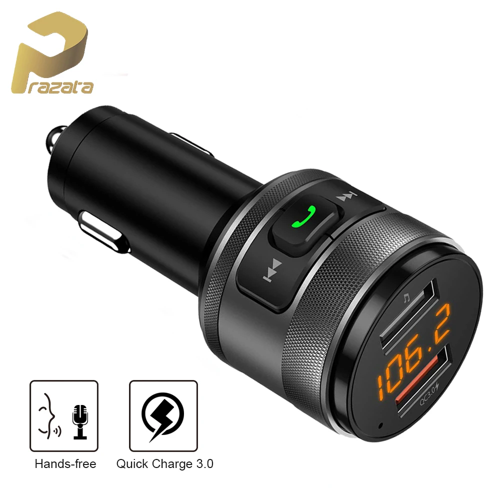 Prazata Car Bluetooth FM Transmitter Quick 3.0 Dual USB Ports Car Charger FM Modulator MP3 Player Car Lighter Hand-free Car Kit
Prazata Car Bluetooth FM Transmitter Quick 3.0 Dual USB Ports Car Charger FM Modulator MP3 Player Car Lighter Hand-free Car Kit