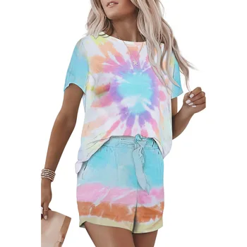 Summer 2020 Printed Tie-Dye Pajamas 2 Pieces Set Women Short Sleeve Gradient Color Drawstring T Shirt + Shorts Home Service Suit
Summer 2020 Printed Tie-Dye Pajamas 2 Pieces Set Women Short Sleeve Gradient Color Drawstring T Shirt + Shorts Home Service Suit