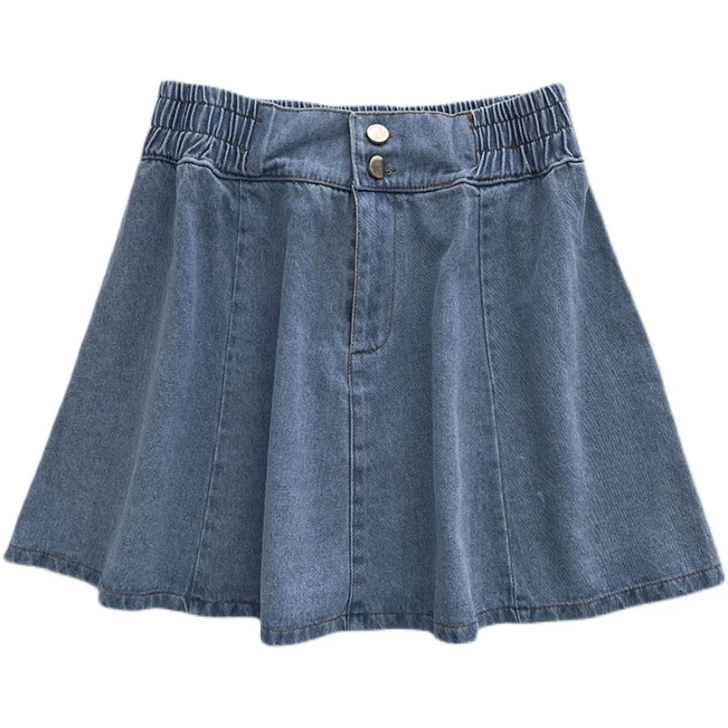 Summer new style Korean style wild fashion high waist elastic A-line denim skirt 
Summer new style Korean style wild fashion high waist elastic A-line denim skirt