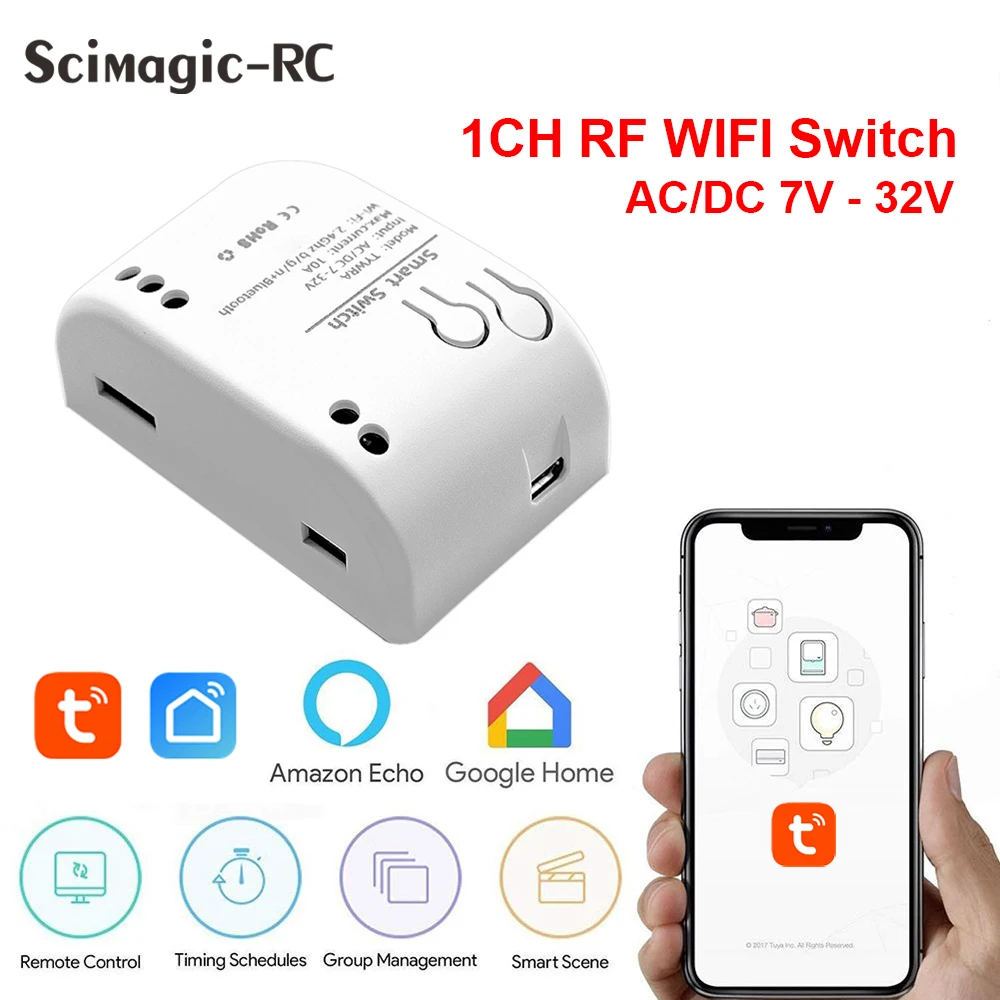1CH RF Smart Switch 12V 24V 7-32V AC DC WIFI Tuya Remote Control 433 Light 10A Rele Relay Self-locking interlock inching | Электроника