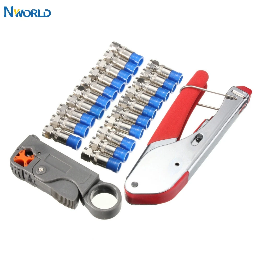 Nworld Cable Manual Crimping Tools Wire Stripper Coax Pliers Crimper With 20pcs Compression Connectors | Компьютеры и офис