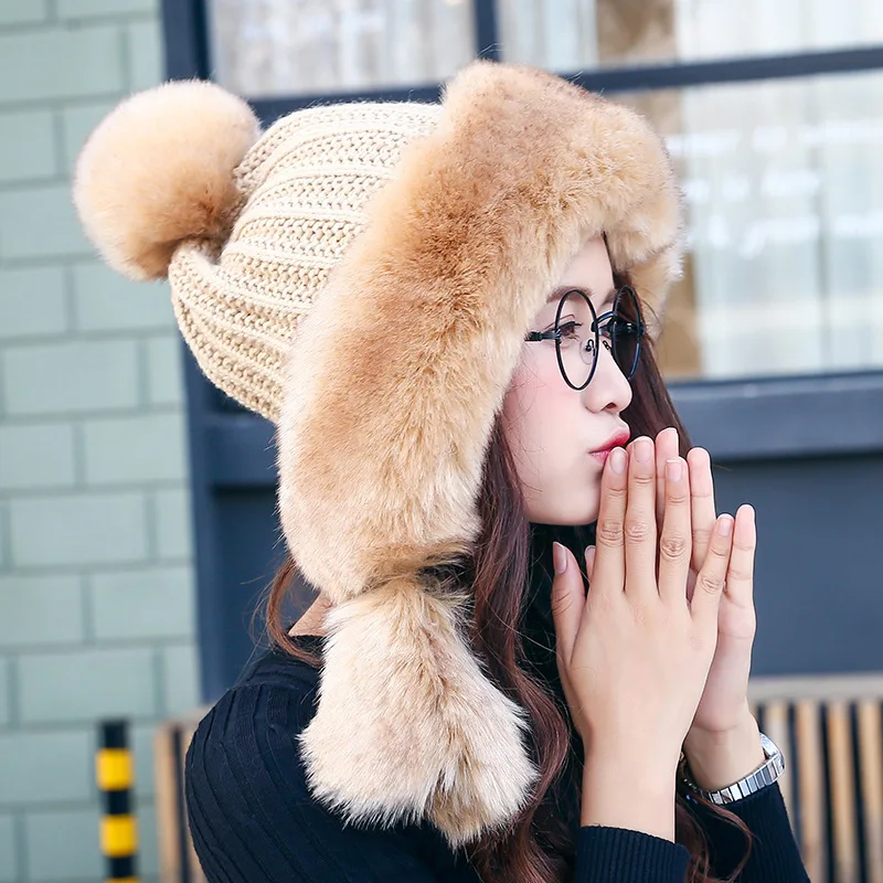 

Womens Earcuff Hats Winter Warm Earmuffs Thicken Ear-flapped Hat Female Faux Fur Bomber Hats Fashion