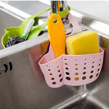 

Eco-feiendly Kitchen Sink Sponge Storage Hanging Basket Adjustable Snap Button Type Drain Rack Faucet Storage Baskets 2019