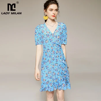 100% Silk Women's Runway Dresses V Neck Short Sleeves Floral Printed Ruffles Fashion Short Summer Dresses
100% Silk Women's Runway Dresses V Neck Short Sleeves Floral Printed Ruffles Fashion Short Summer Dresses