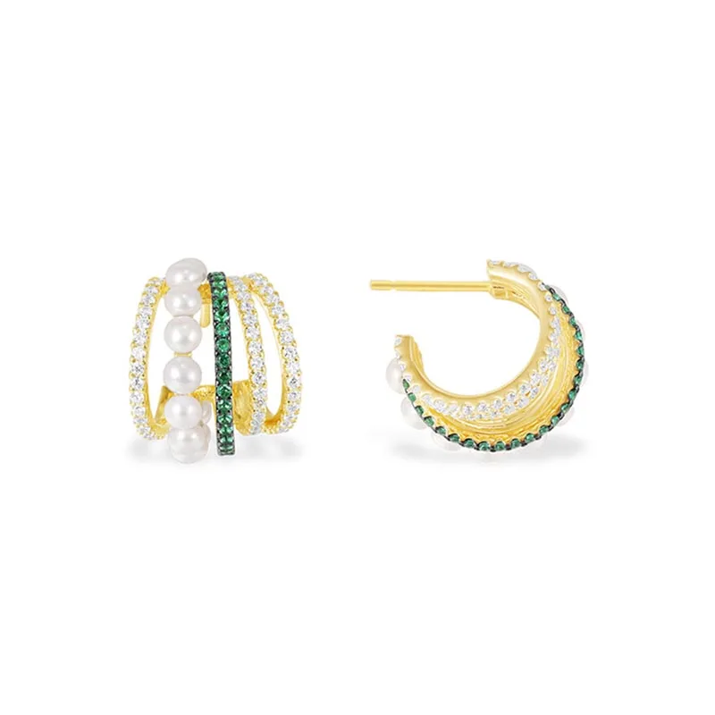 MeiBaPJ S925 Sterling Silver Jewelry Yellow Gold Color Multi Hoop Circles Earrings with Pearls White and Green Zircon for Women
MeiBaPJ S925 Sterling Silver Jewelry Yellow Gold Color Multi Hoop Circles Earrings with Pearls White and Green Zircon for Women