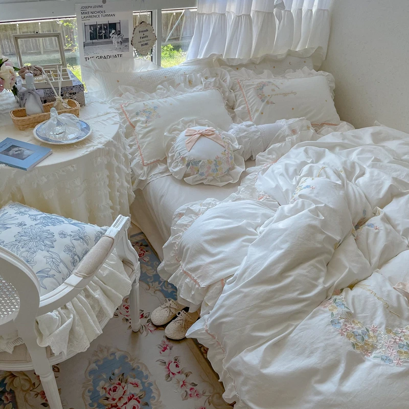 Milk Fragrance Girl Heart All Cotton Washed Cotton Embroidery Four-Piece Cotton Quilt Cover Naked Sleeping Sheets Bed 1.5/1.8 M
Milk Fragrance Girl Heart All Cotton Washed Cotton Embroidery Four-Piece Cotton Quilt Cover Naked Sleeping Sheets Bed 1.5/1.8 M