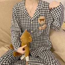 Fernan Plaid Pajamas Women Autumn Pijama Korean Sleepwear Kawaii Bear Bedroom Set 2 Piece Pyjama Loungewear Long Sleeve Homewear
Fernan Plaid Pajamas Women Autumn Pijama Korean Sleepwear Kawaii Bear Bedroom Set 2 Piece Pyjama Loungewear Long Sleeve Homewear