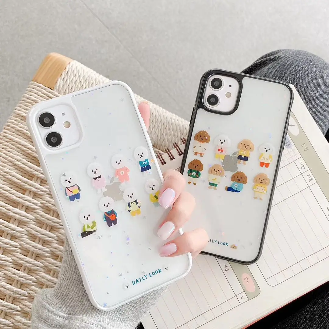 Cute Teddy Dog Case for IPhone 11 Pro XS Max Glitter Cartoon Transparent Cover SE 2020 XR X 7 8 Plus TPU | Мобильные телефоны и