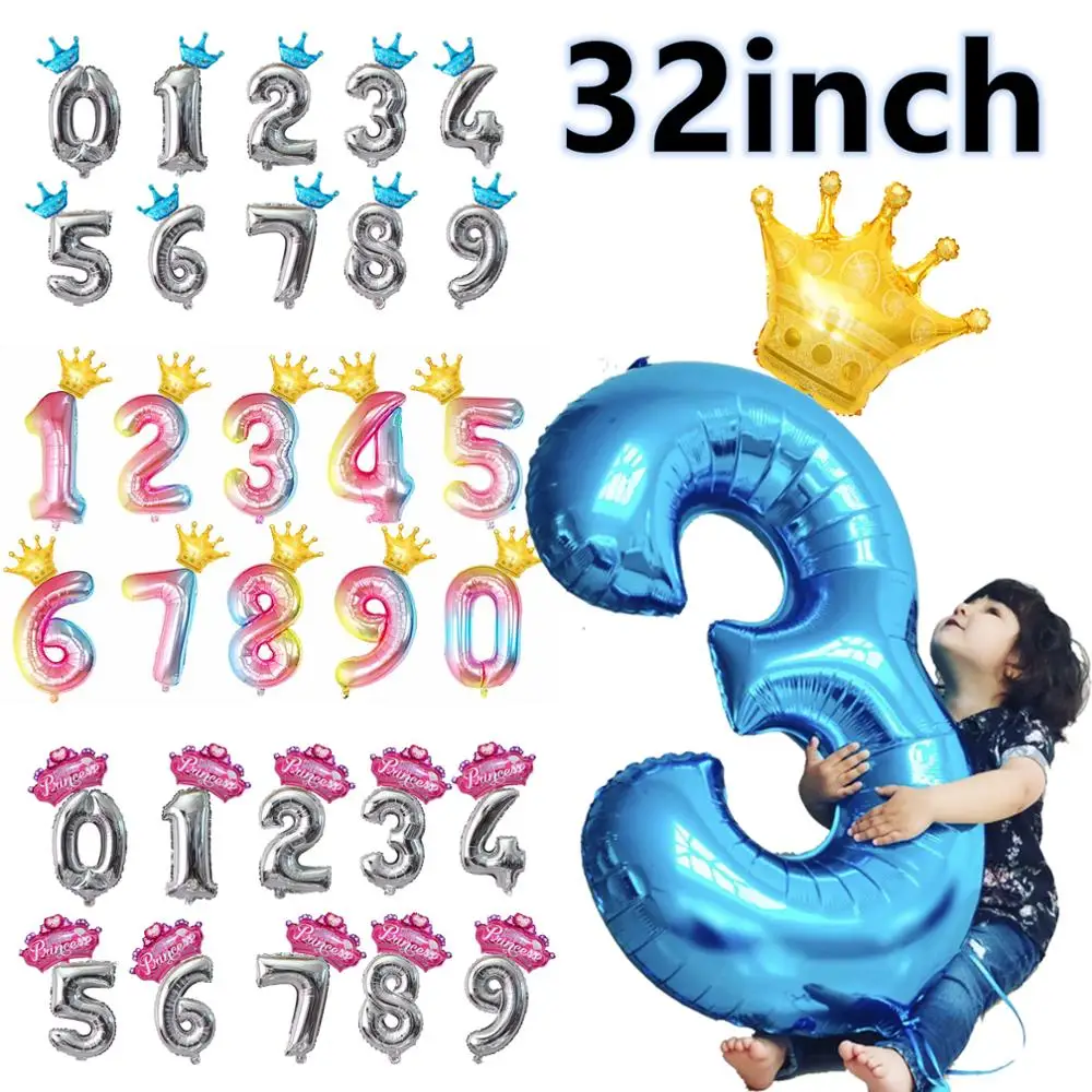 

1pcs 32inch Rainbow number Foil Balloons air Balloon birthday party decorations kids Rose gold pink silver blue 0-9 Digit ball