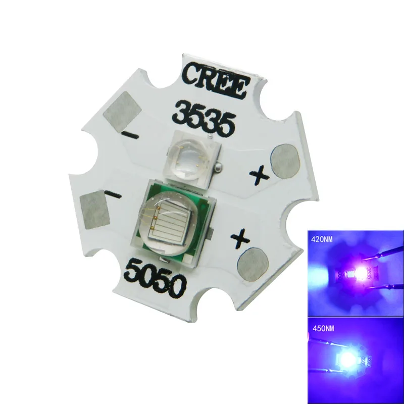 2 бусины EpiLed UV 420nm 3 Вт + XML T6 Королевский синий 10 светодиодный излучатель