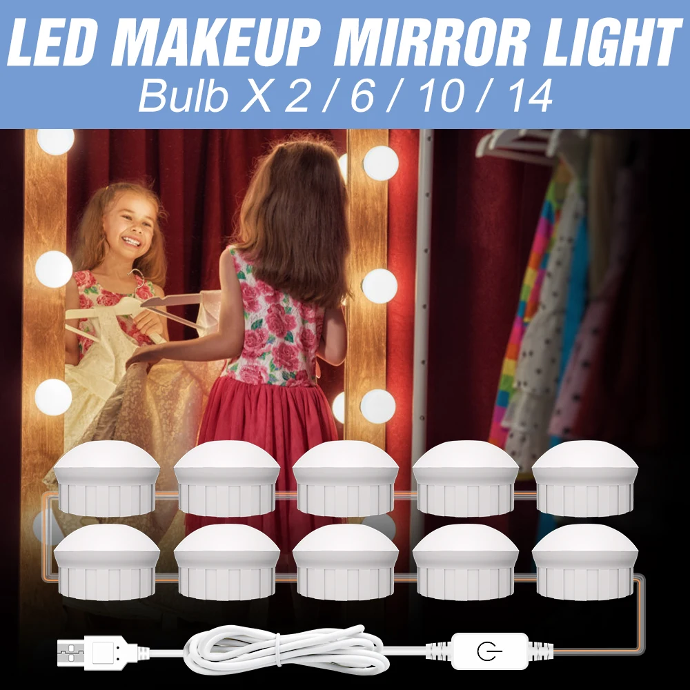 CanLing Led Makeup Mirror Wall Light Bulb USB Dressing Lamp DC 12V Hollywood Vanity Dimmable 2 6 10 14Bulbs | Лампы и освещение