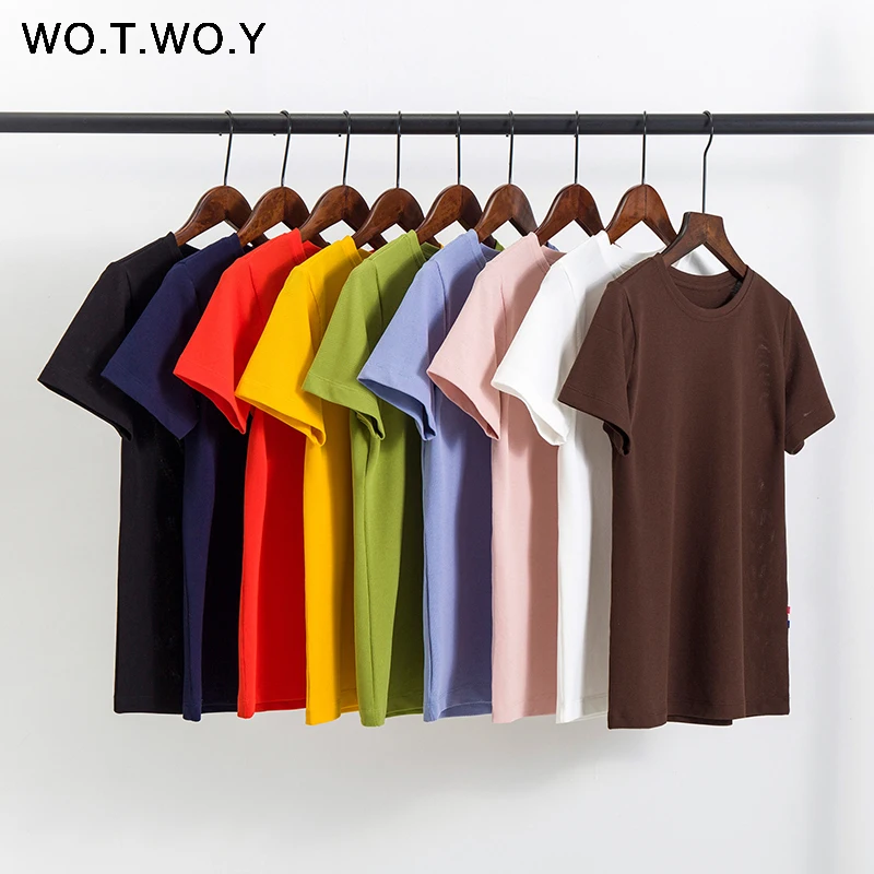 WOTWOY High Quality 9 Colors Basic Plus Size Cotton T-shirts Women 2020 Summer O-Neck Casual Tee Shirts Female Black Harajuku 
WOTWOY High Quality 9 Colors Basic Plus Size Cotton T-shirts Women 2020 Summer O-Neck Casual Tee Shirts Female Black Harajuku