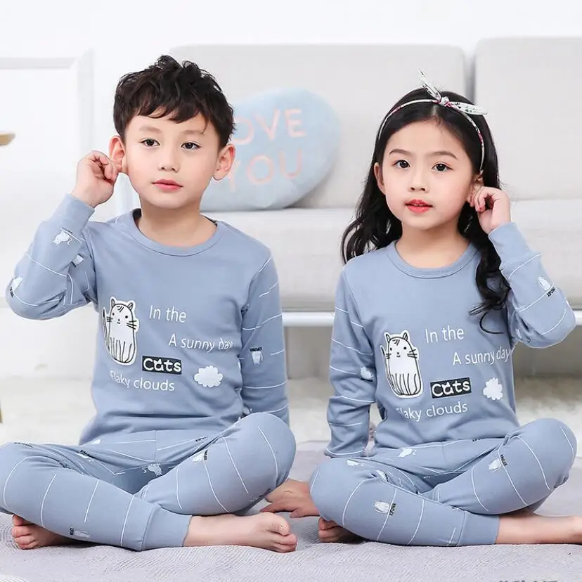 Детские пижамные комплекты пижамы с животными для мальчиков и девочек хлопковая