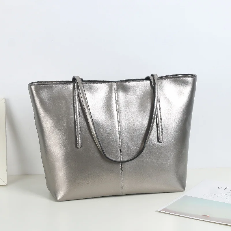 New Style Pearly Lustre Cowhide Tote Bag Large Capacity Simple Europe And America WOMEN'S Leather Bags Versatile Trend Shoulder 
New Style Pearly Lustre Cowhide Tote Bag Large Capacity Simple Europe And America WOMEN'S Leather Bags Versatile Trend Shoulder
