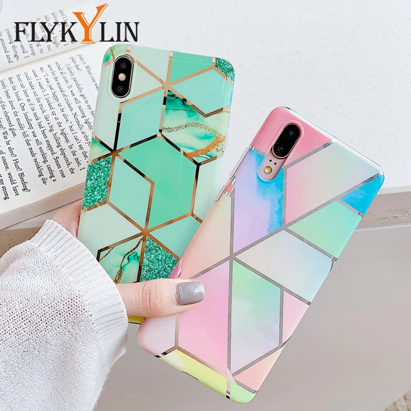 

FLYKYLIN Case For Huawei P30 Pro P20 Lite Mate 20 Nova 3e 4e Cover Pink Blue Marble Splice Plating Phone Cases IMD Silicon Coque