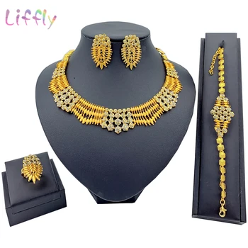 African Classic Jewelry Sets Women Gold Necklace Bracelet Earrings Ring Party Fashion Jewelry Set Wedding Bridal Crystal Jewelry
African Classic Jewelry Sets Women Gold Necklace Bracelet Earrings Ring Party Fashion Jewelry Set Wedding Bridal Crystal Jewelry