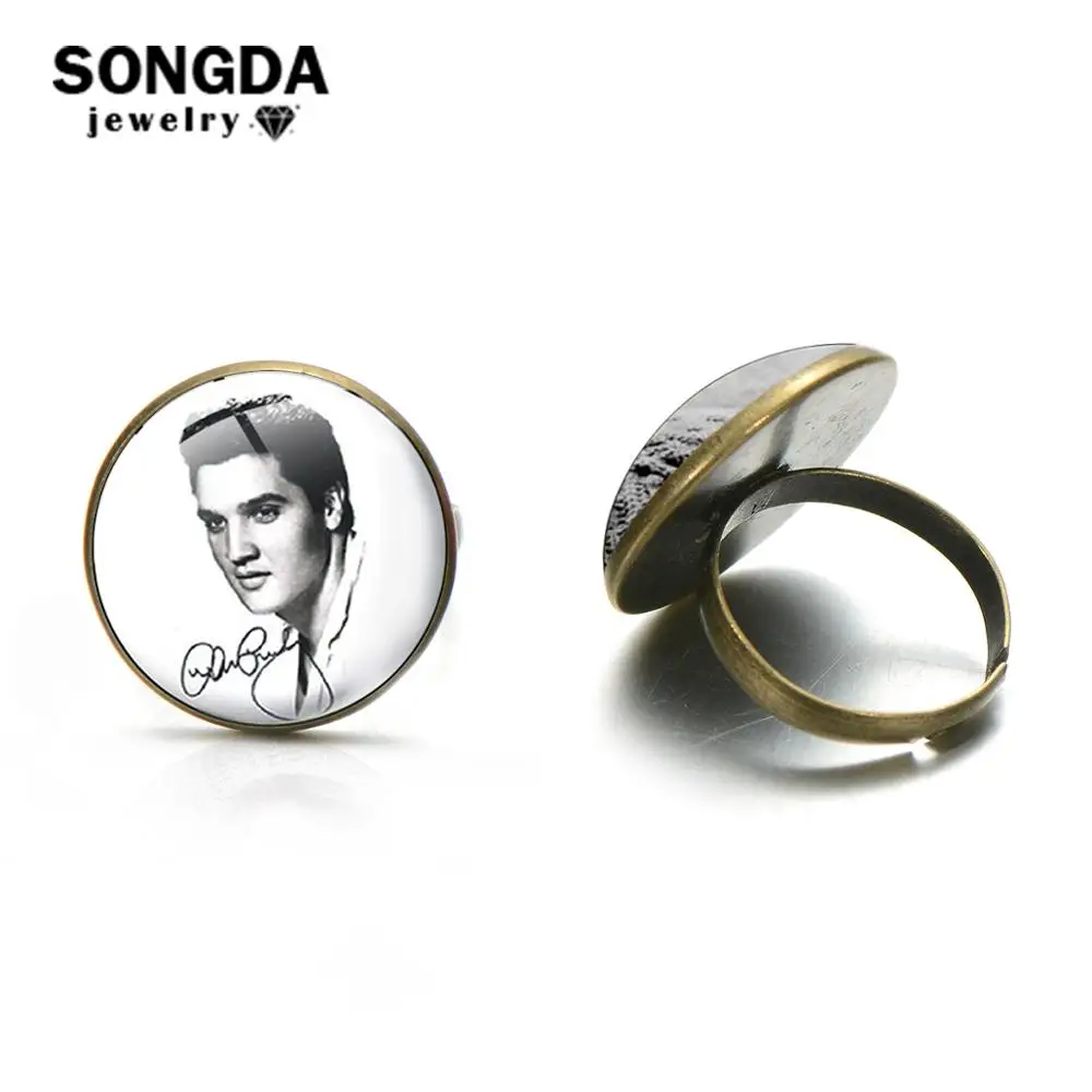 SONGDA Classically The King of Rock Open Ring Antique Bronze Silver Color Cabochon Glass Surface Art Picture Hand Craft Jewelry | Украшения