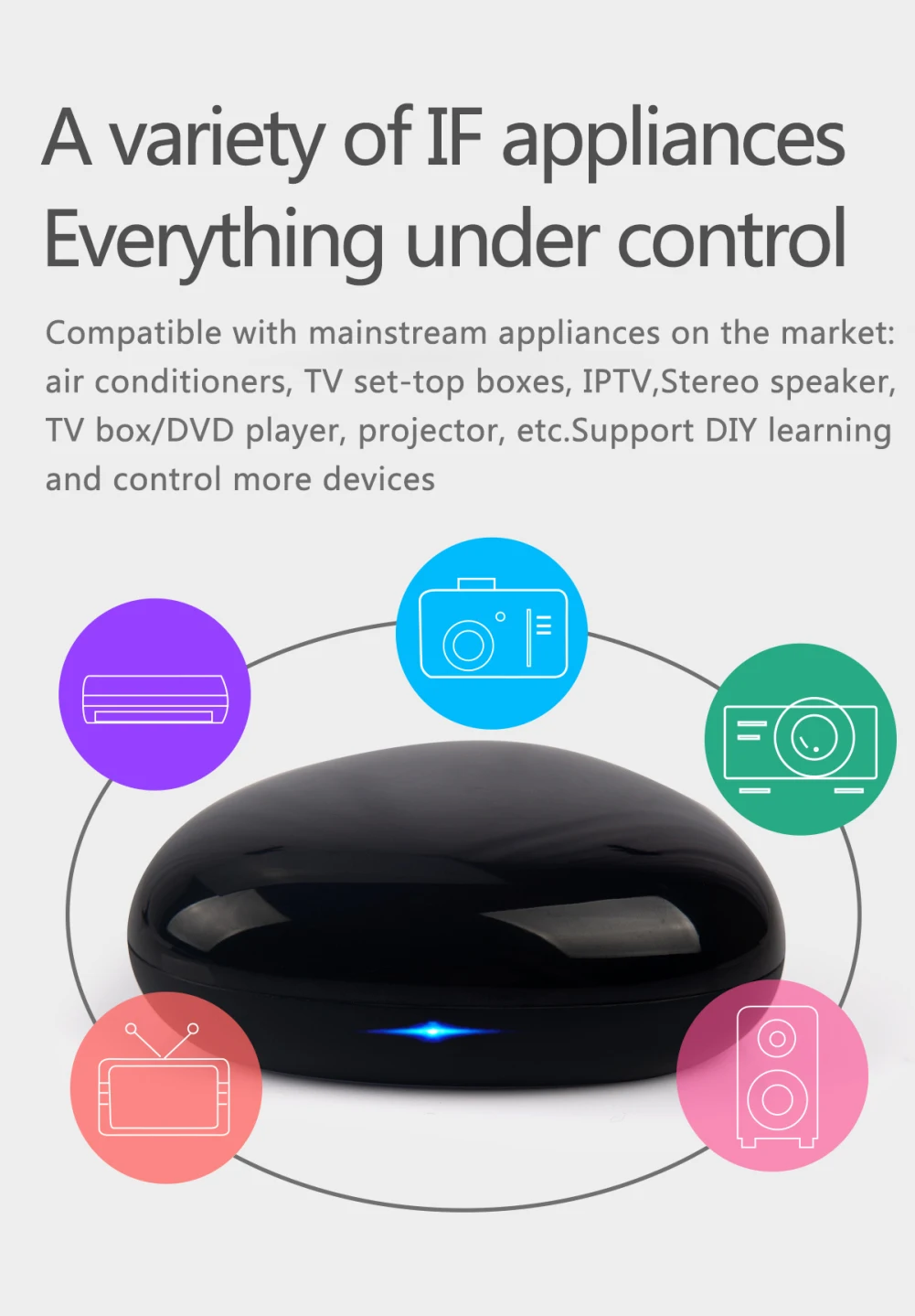 1 Pcs WiFi IR Control Hub Wi-Fi (2.4Ghz) Enabled Infrared Tuya Universal Remote Controller Smart Life APP
1 Pcs WiFi IR Control Hub Wi-Fi (2.4Ghz) Enabled Infrared Tuya Universal Remote Controller Smart Life APP