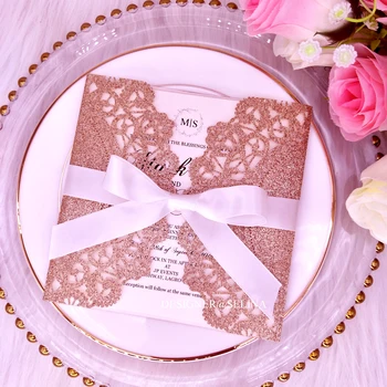 50pc Rose Gold Glitter Laser Cut Wedding Invitations Cards, Elegant Color Printing Personalized Quinceanera Invitations
50pc Rose Gold Glitter Laser Cut Wedding Invitations Cards, Elegant Color Printing Personalized Quinceanera Invitations