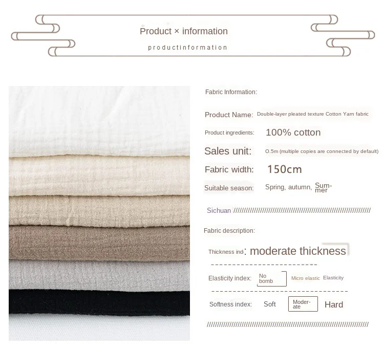 Tkanina bawełniana o wysokiej jakości, cienka i miękka, o podwójnej krepe teksturze, 130cm x 50cm, 160g/m² - Wianko - 4
