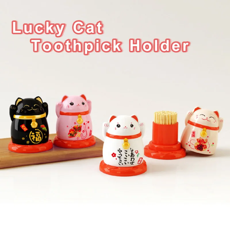 Description Picture 2 of itemHousehold Toothpick Case Kitchen Accessories China Lucky Cat Toothpick Dispenser Box Holder Living Room Home storage