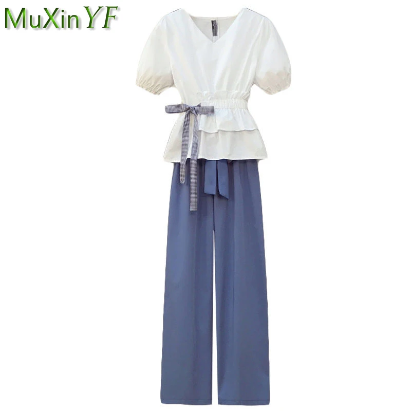 Summer Women's Clothing Set 2021 Student Casual Fashion Bow-Knot V-Neck Shirt and High Waist Wide Leg Pants Suit Lady Streetwear
Summer Women's Clothing Set 2021 Student Casual Fashion Bow-Knot V-Neck Shirt and High Waist Wide Leg Pants Suit Lady Streetwear