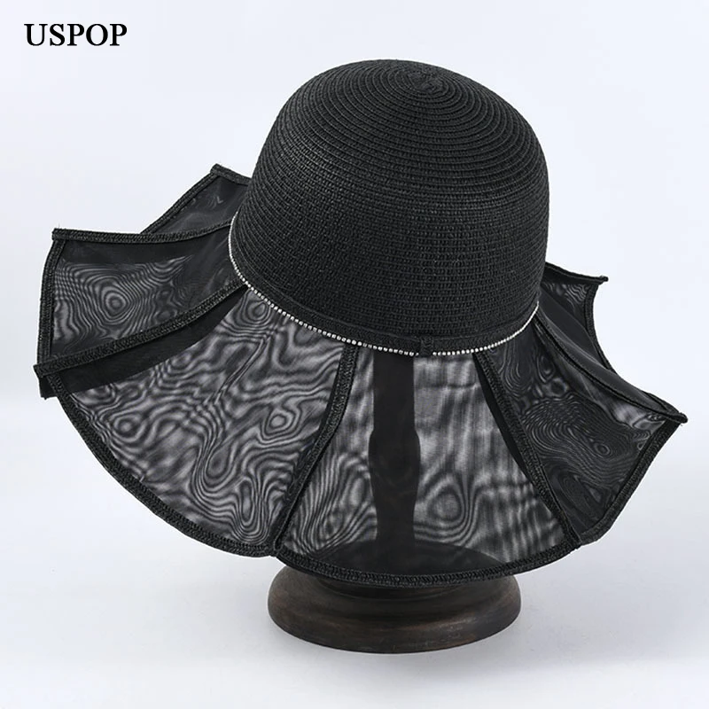 USPOP mesh yarn patchwork women sun hats wide brim straw hats Lotus leaf fedoras female summer hats
USPOP mesh yarn patchwork women sun hats wide brim straw hats Lotus leaf fedoras female summer hats