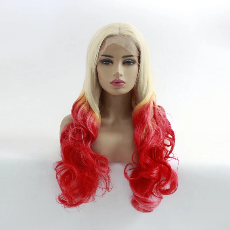 Tricolor Gradient Blonde Pink Red Color Synthetic Lace Front Wig Glueless Colorful Natural Body Wave Ombre Wigs Heat Resistant Tricolor Gradient Blonde Pink Red Color Synthetic Lace Front Wig Glueless Colorful Natural Body Wave Ombre Wigs Heat Resistant