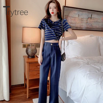 Trytree 2020 Summer Women Two Piece Set Casual O-neck Stripe Shorts T-shirt Tops + Pants Button Wide leg pants Set 2 Piece Set
Trytree 2020 Summer Women Two Piece Set Casual O-neck Stripe Shorts T-shirt Tops + Pants Button Wide leg pants Set 2 Piece Set