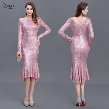 Long Sleeves Sequined Cocktail Dress Mermaid Scoop Ankle-length Dress with Ruffles Zipper-up Dress for Party 
Long Sleeves Sequined Cocktail Dress Mermaid Scoop Ankle-length Dress with Ruffles Zipper-up Dress for Party