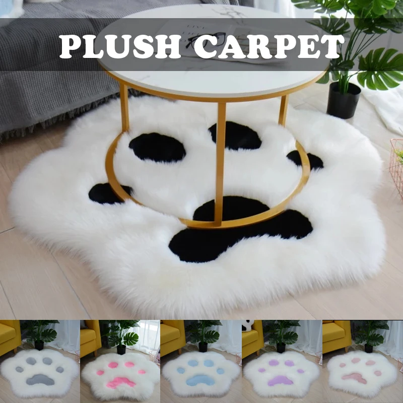 

Cute Cat Paw Pattern Soft Plush Carpet Home Sofa Coffee Table Floor Mat Bedroom Bedside Plush Carpet Non-slip Shaggy Cat Paw Rug