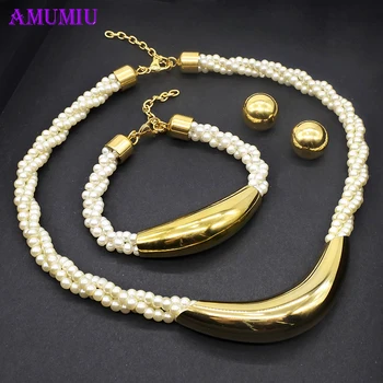 AMUMIU Luxury white pearl choker jewelry sets for women Bridal stainless steel necklace bracelet earrings set wedding JS235
AMUMIU Luxury white pearl choker jewelry sets for women Bridal stainless steel necklace bracelet earrings set wedding JS235