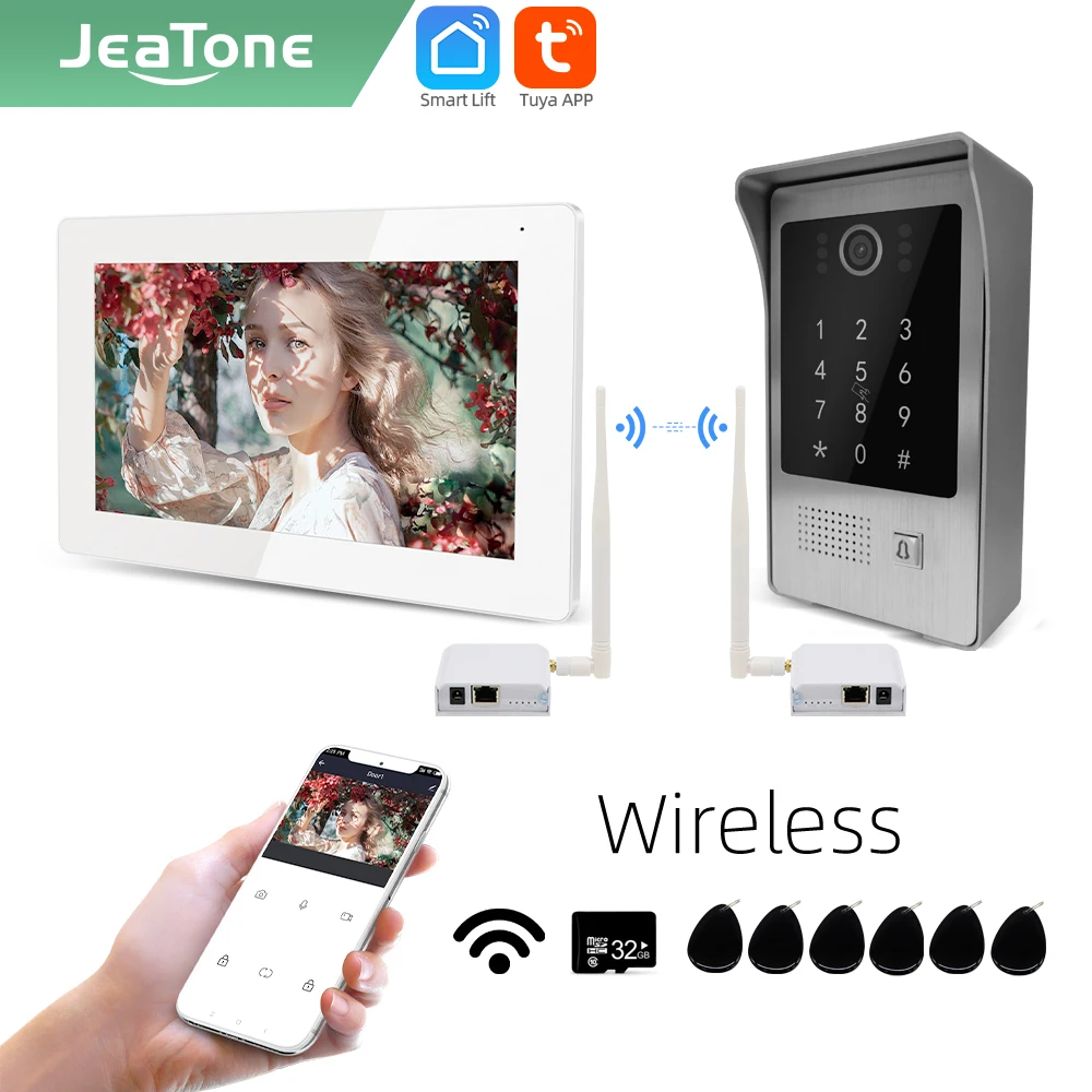 Фото Jeatone Tuya умный 7-дюймовый Wi-Fi IP видеодомофон телефон дверной Звонок камера система