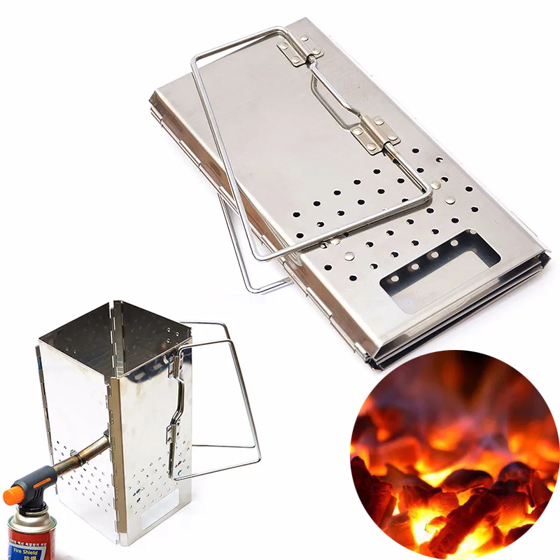 

Outdoor Bbq Grills Charcoal Starter Portable Foldable Stainless Steel Chimney Starter Barbecue Camping Grill Ignition Stove Tool