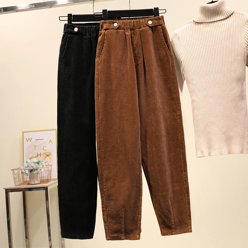 Plus Size Lady Corduroy Harem Pants Autumn Winter Women Elastic Waist Vintage Trousers Pockets Large Size XL-5XL
Plus Size Lady Corduroy Harem Pants Autumn Winter Women Elastic Waist Vintage Trousers Pockets Large Size XL-5XL
