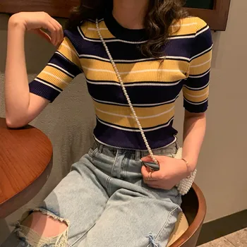 Women Sweater Autumn New Winter Stripes Print Slim Short Sleeved Round Neck Slim Bottom Knit Sweater Half Sleeve Sweater*
Women Sweater Autumn New Winter Stripes Print Slim Short Sleeved Round Neck Slim Bottom Knit Sweater Half Sleeve Sweater*