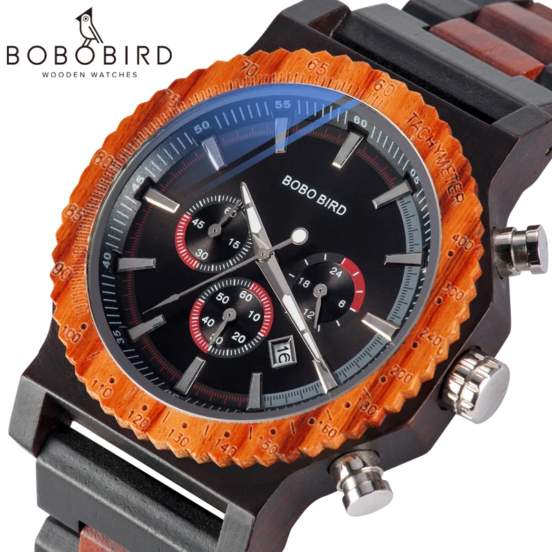 

BOBO BIRD Big Men Watch Top Brand Luxury Wood Wristwatch Date Display relogio masculino as Gift Accept Custom Logo V-R15