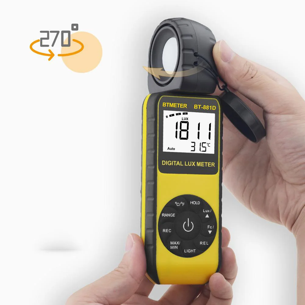 BTMETER Digital Illuminance Light Meter 0.1~400,000 Lux,Sensor Head Rotate with LUX/FC,Handheld Ambient Temperature Measurer
BTMETER Digital Illuminance Light Meter 0.1~400,000 Lux,Sensor Head Rotate with LUX/FC,Handheld Ambient Temperature Measurer