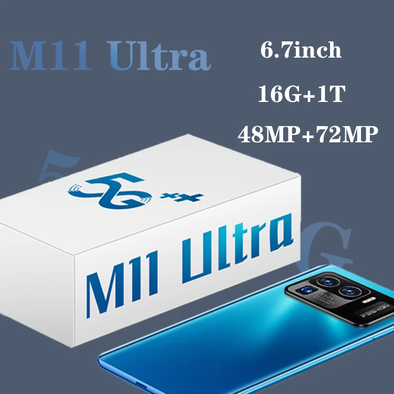 Смартфоны M11 Ultra 4K HD 16 ГБ 1T Qualcomm 888 мобильный телефон 6 7 дюйма 72 МП 6800 мАч