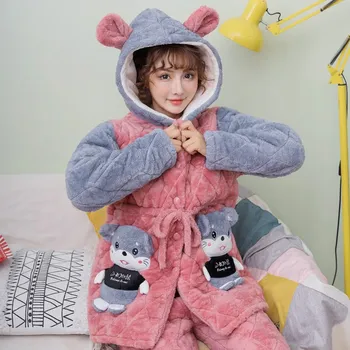 long three-layer cotton plush pajamas women Winter medium and thickened warm cap cotton-padded jacket set home clothes
long three-layer cotton plush pajamas women Winter medium and thickened warm cap cotton-padded jacket set home clothes