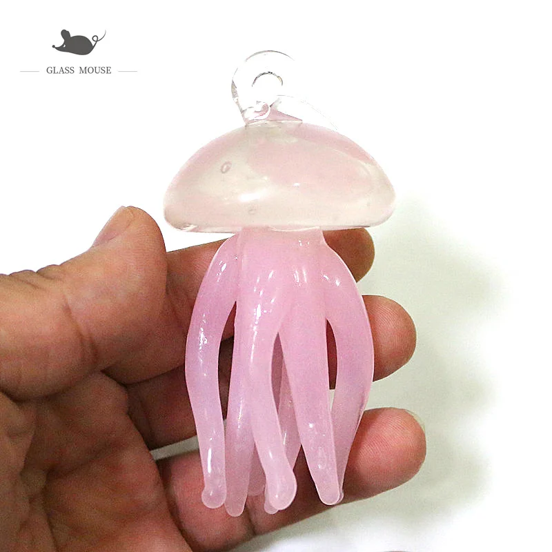 

Pink Jellyfish Pendant Glass Sea Animal Miniature Figurines Creative Cute Hanging Marine Life Ornaments Aquarium Kawaii Decor