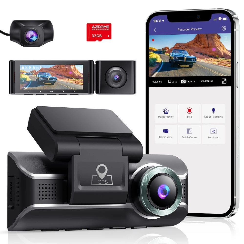 AZDOME Car DVRS Dash Cam Front Inside Rear Three Cameras Lens Video 4K+1080P Dual Channel Camera 24H Parking Monitor|DVR/Dash Camera| - AliExpress