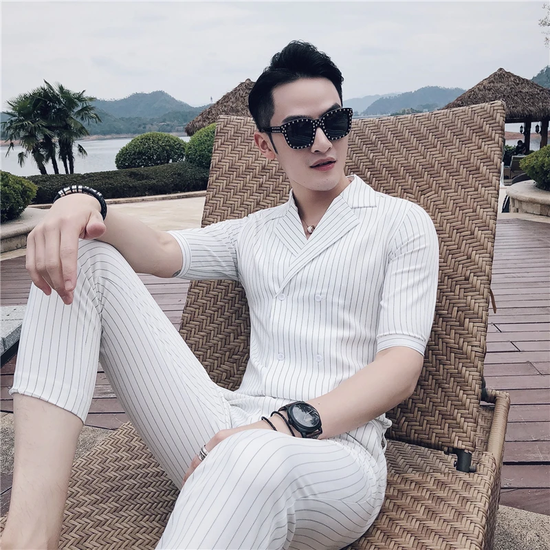 Double Breasted Suit Summer Costume Mariage Homme 2019 Black White Grey Blue Stripe Suit Set Smoking Uomo Trajes De Hombre
Double Breasted Suit Summer Costume Mariage Homme 2019 Black White Grey Blue Stripe Suit Set Smoking Uomo Trajes De Hombre