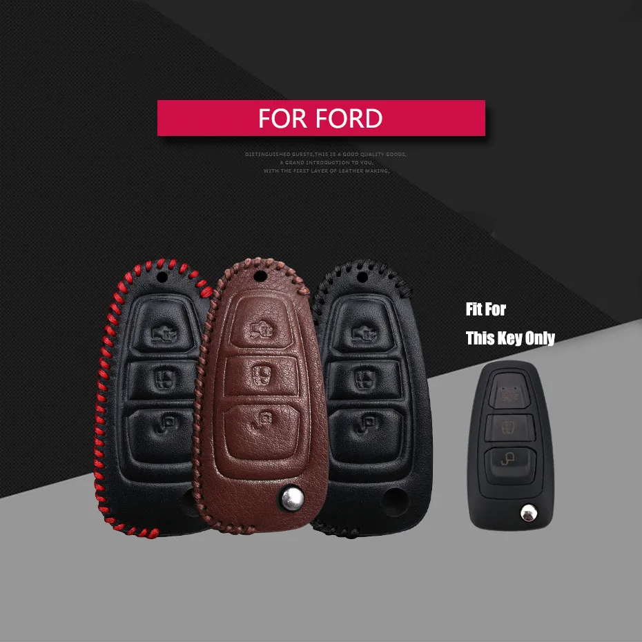 For Ford Focus 2 3 MK2 Mondeo MK3 MK4 Key Case Leather Remote Fob Cover Fiesta Ecosport Kuga Ranger Fusion Keychain | Автомобили и
