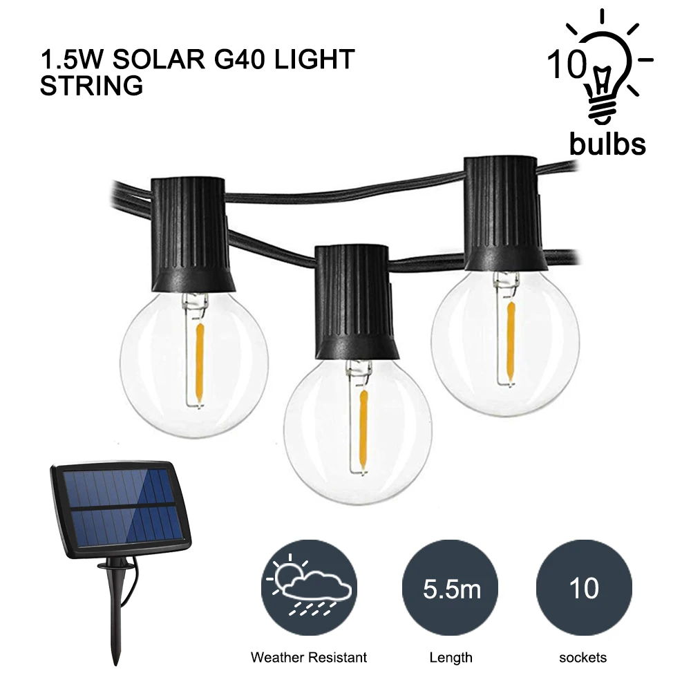 Solar String Lights G40 LED Bulbs Decorative Outdoor Garland Weddin 25Leds Light Waterproof Decor For Party Yard Fairy Light
Solar String Lights G40 LED Bulbs Decorative Outdoor Garland Weddin 25Leds Light Waterproof Decor For Party Yard Fairy Light