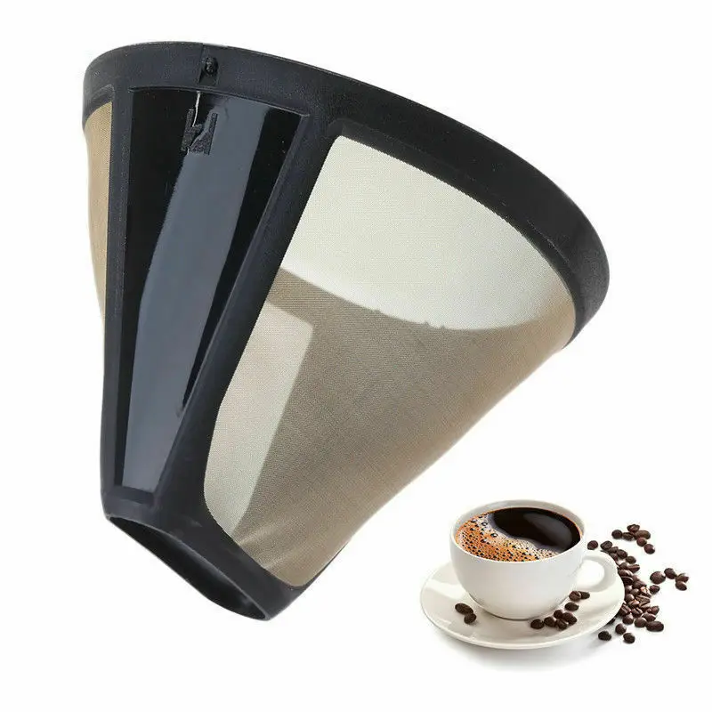 Newest 1pcs Reusable Coffee Filter Permanent Cone-Style Gold Mesh With Handle Cafe Tool Washable Filter Basket Replacement
Newest 1pcs Reusable Coffee Filter Permanent Cone-Style Gold Mesh With Handle Cafe Tool Washable Filter Basket Replacement