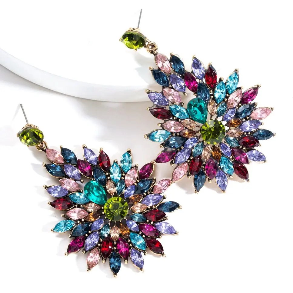 European and American Style Color Crystal Rhinestone Sunflower Drop Earrings For Women Oversize Long Romantic Fashion Jewelry
European and American Style Color Crystal Rhinestone Sunflower Drop Earrings For Women Oversize Long Romantic Fashion Jewelry